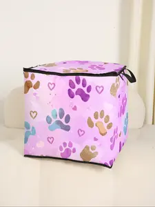 Cute Dog Paw Print Blanket Storage Bag, Durable Material, Easy Carry Handle, Perfect for Home Use, Stores Blankets & Toys