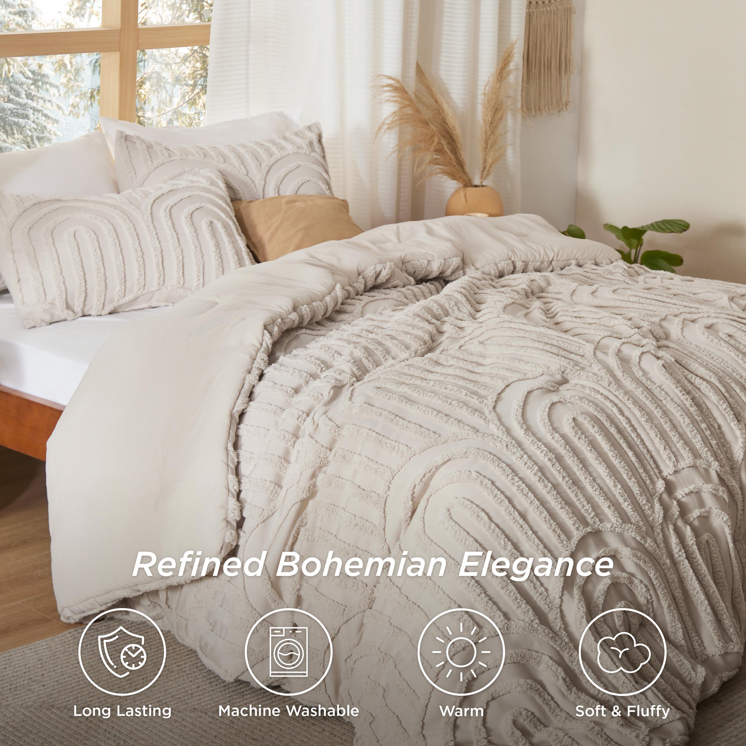Bedsure Boho Arch Tufted Comforter Set - Beige Boho Bedding Comforter Sets, 3 Pieces Farmhouse Shabby Chic  Embroidery Bed Set, Soft Fluffy Cozy Arch Pattern Comforter for All Seasons