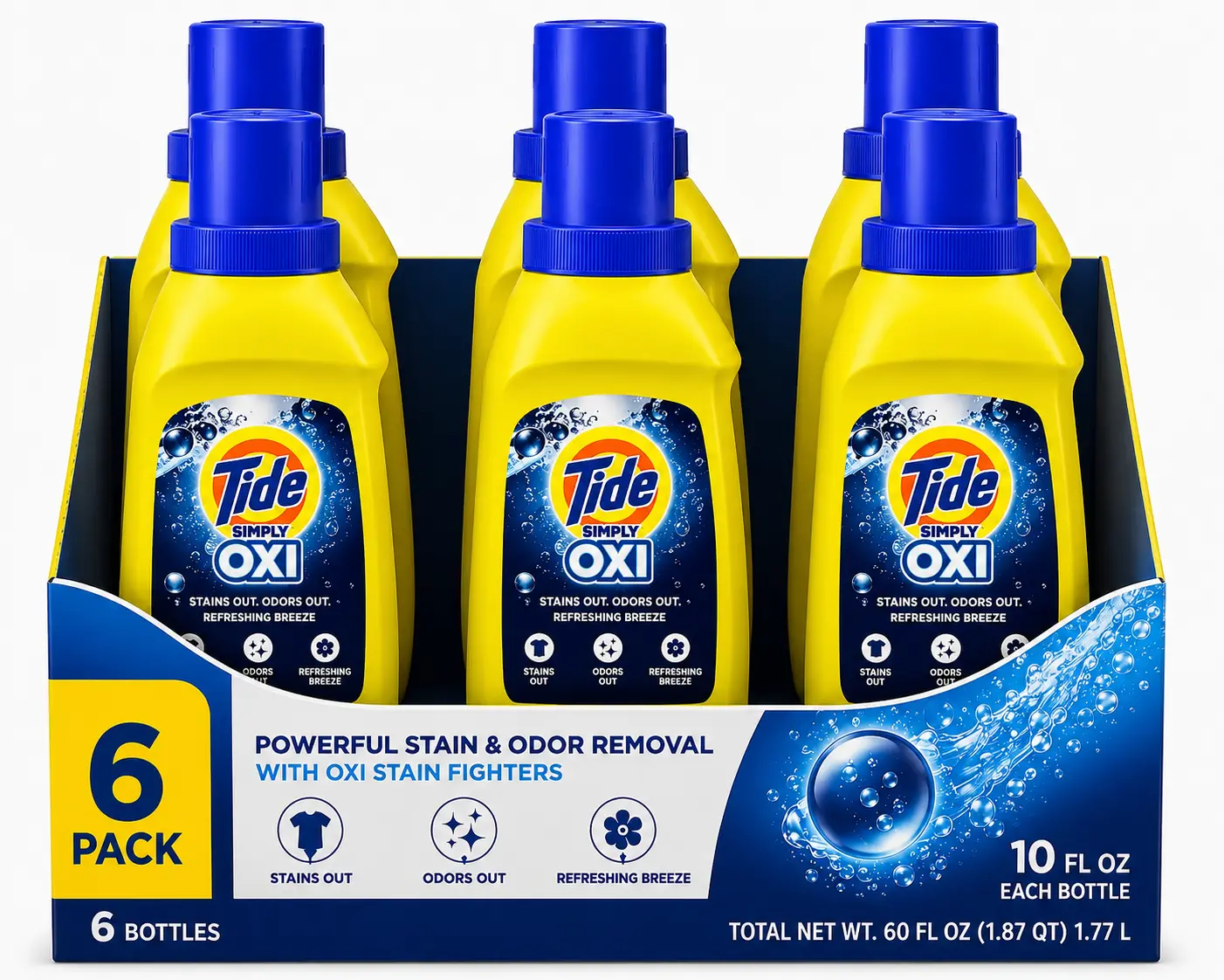 Tide Simply OXI Liquid Laundry Detergent, Refreshing Breeze, 6 Pack (6 × 10 fl oz), OXI Stain Fighters
