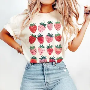 Comfort Colors - Cute Strawberry Tshirt Summer Strawberry Shirt, Cottagecore Berries Tshirt, Strawberry Aesthetic, Botanical Garden Womenswear Soft