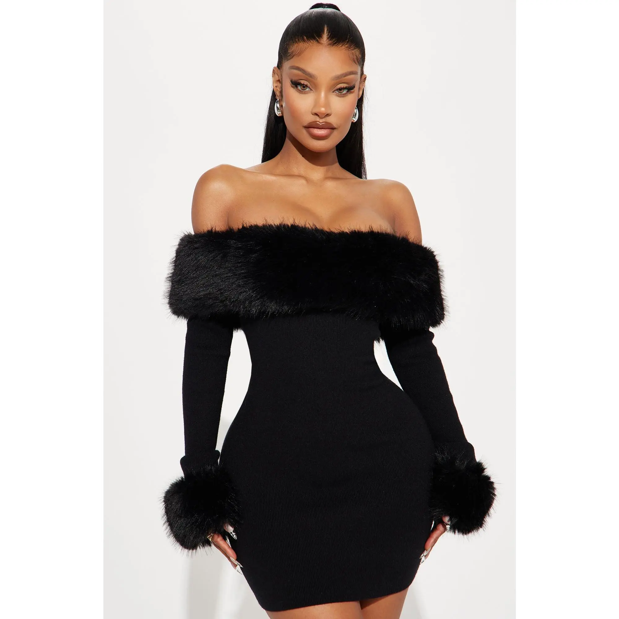 novara mini dress in black Novara mini dress with feather detail Max Mara Studio Nero main image 1