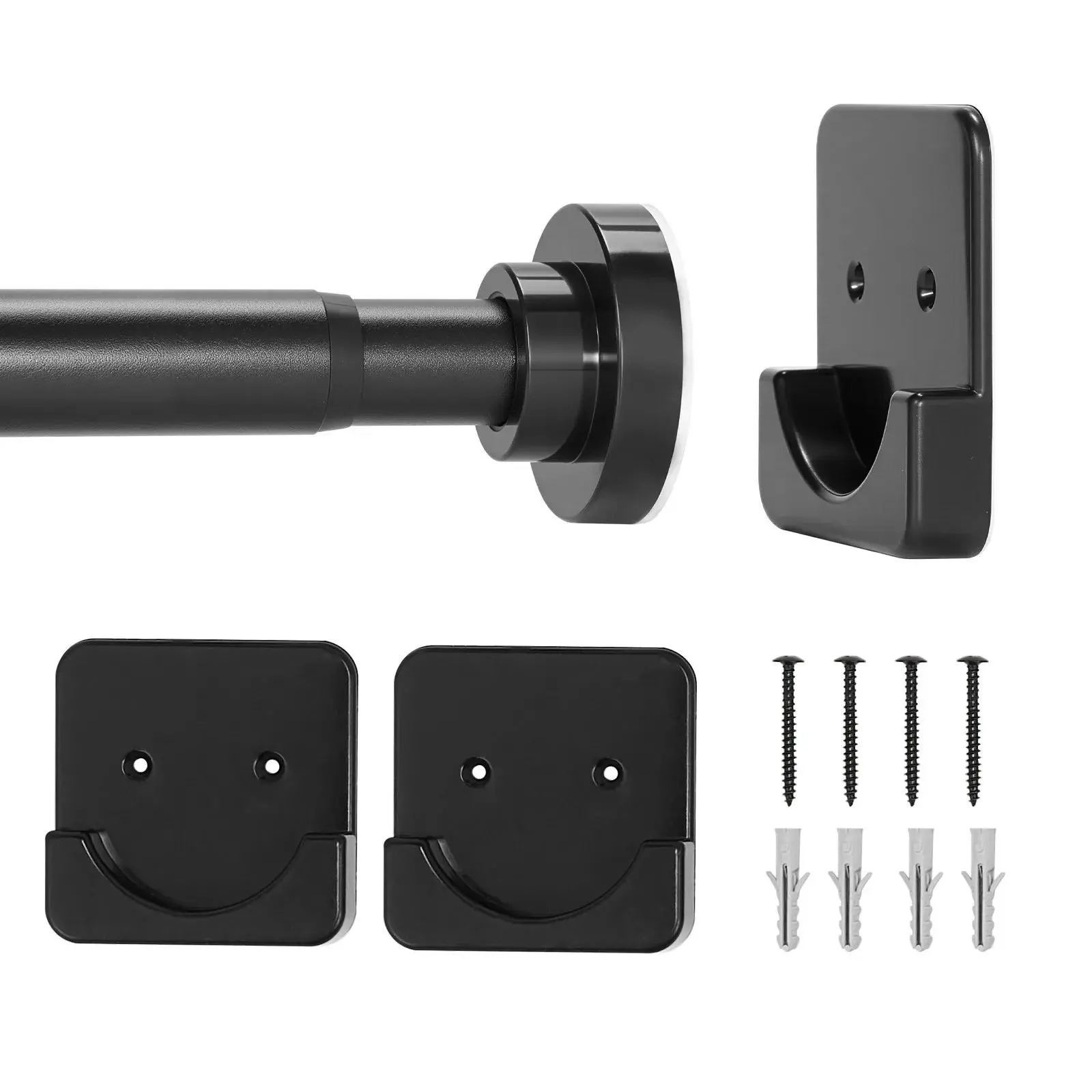 VEVOR Stainless Steel Shower Curtain Tension Pole, 28-76 in, 1 in Diameter, Adjustable Spring Telescoping Rod with Holders, No-Drill Non-Slip Rubber Wall Installation for Bathroom, Closet