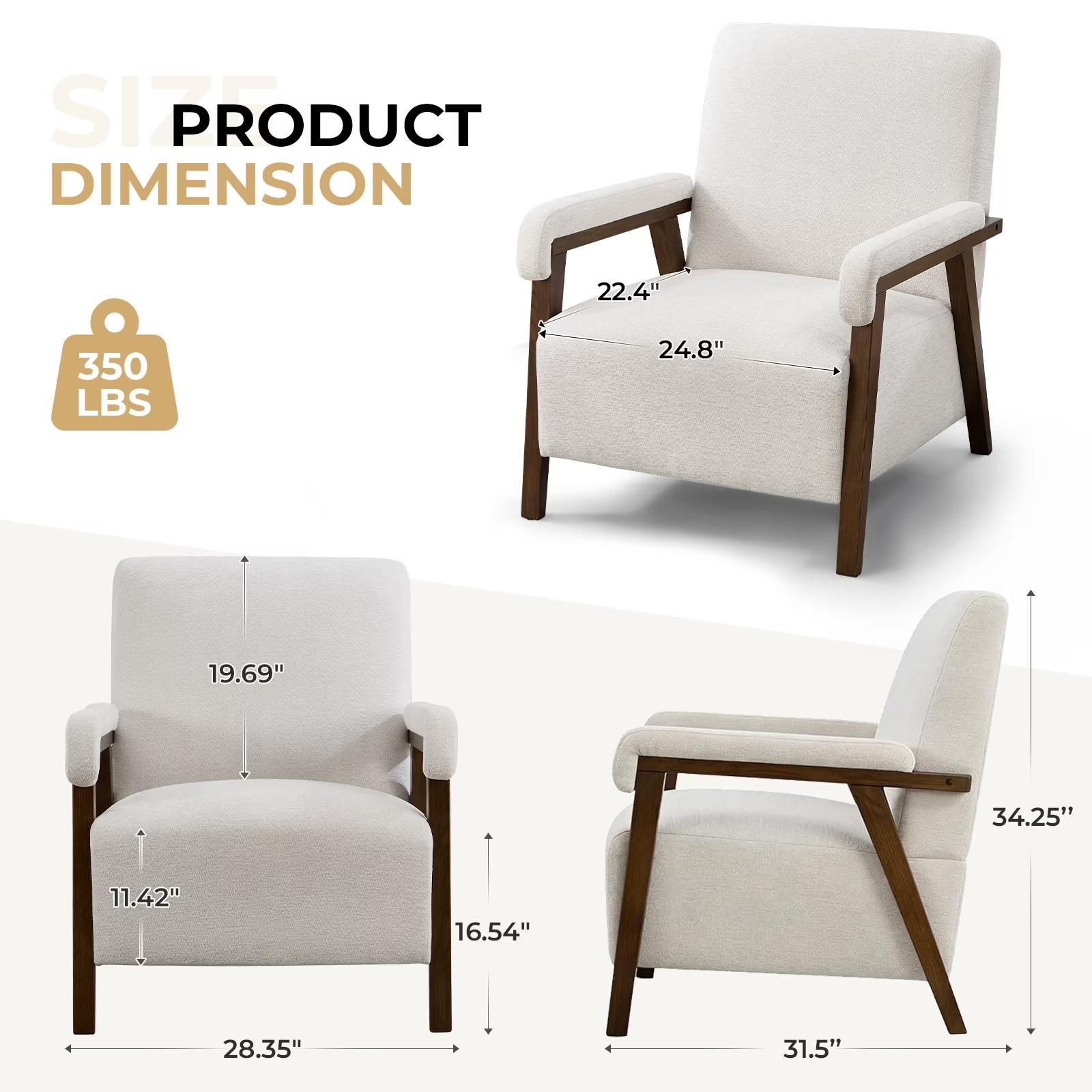 Ebello Overstuffed Upholstered Armchair, Short Plush Accent Chair with Thick Cushion, Padded Armrests and Solid Wood Frame for Living Room & Bedroom