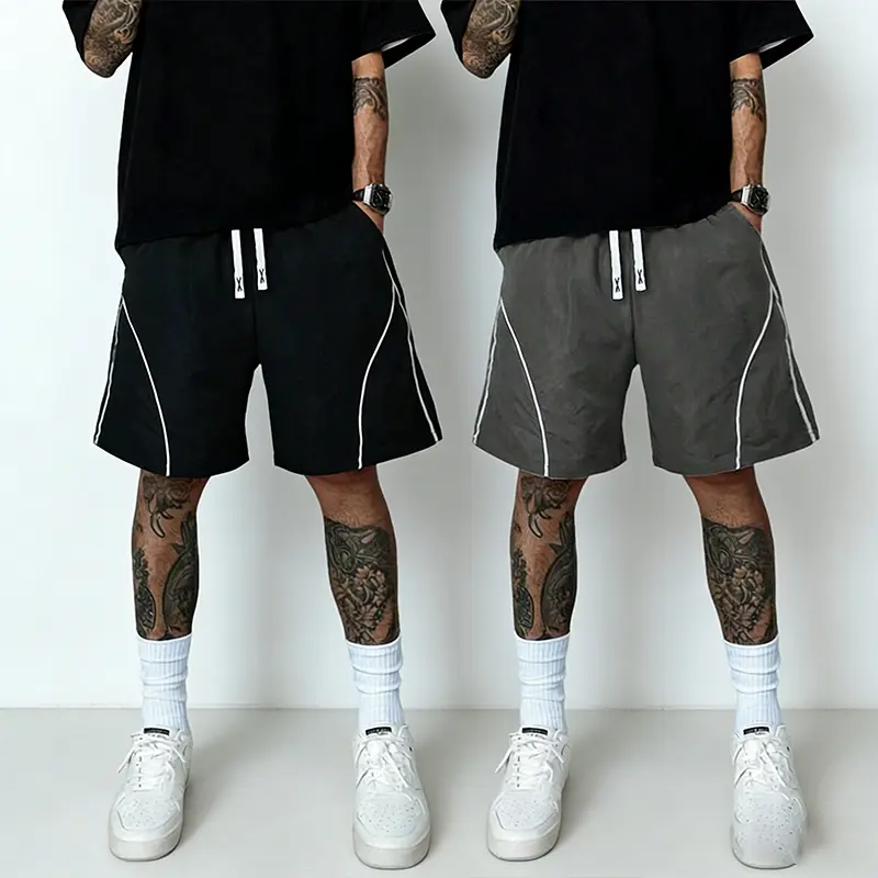 Men's Casual Plain & Striped Patterned Beach Bermuda Shorts, Emo, 2000s Style