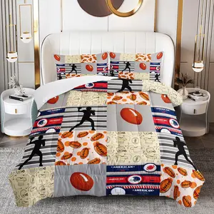 3pcs Football Comforter Set, American Football Duvet Set for Girls and Adults Bedroom or Guest Room Decor, Lightweight Soft All Seasons Comforter Machine Washable Microfiber Quilt with 2 Pillowcases , Gifts for the Family