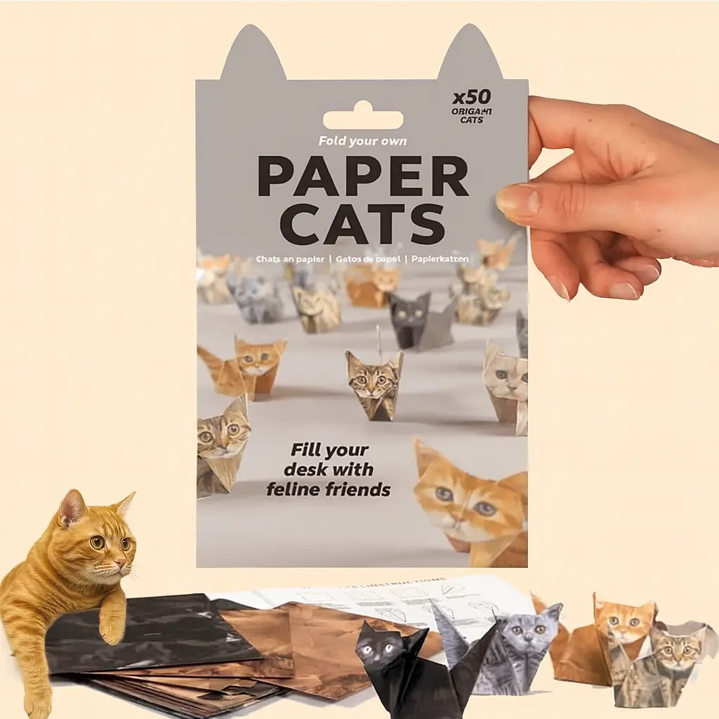 DIY Origami Cat Kit - 50 Sheets High-Quality Durable Paper 3D Papercraft Set, Educational Learning Toy for 3D Thinking Skills, Desk-Workspace Decoration Gift for Cat Lovers