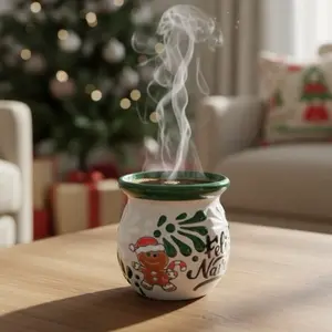 Talavera White & Green Mug – Lead Free – 4x4” – Gingerbread “Feliz Navidad”