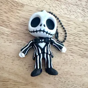 Jack Keychain Backpack Buddy - White and Black Skeleton Design with Bow Tie Charm