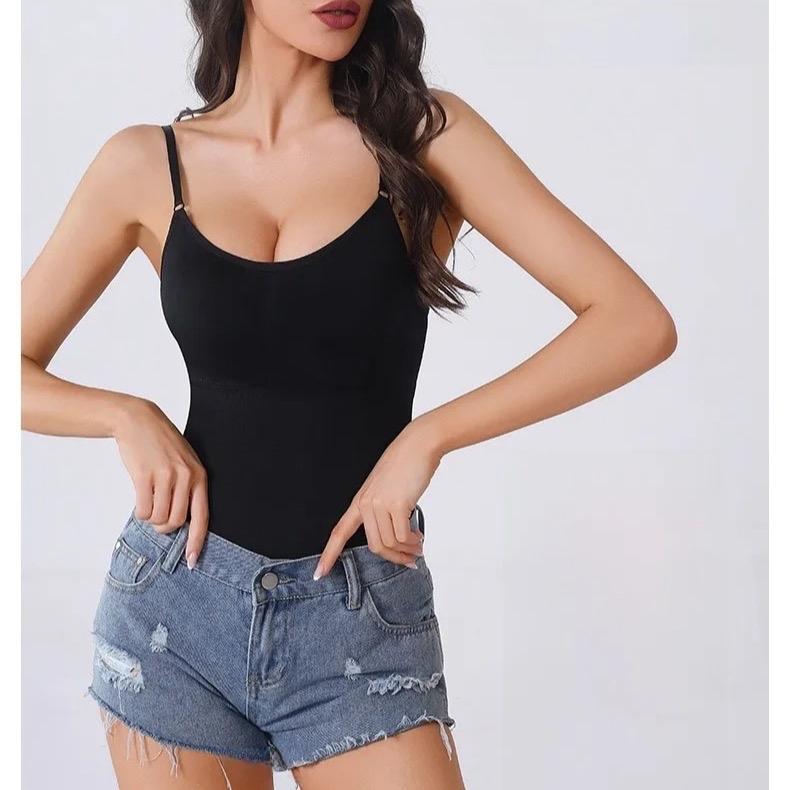 Women V Neck Spaghetti Strap Bodysuits Open Crotch Shapewear Slimming Body Shaper Smooth Out Bodysuit