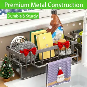 Self-Draining Metal Kitchen Sink Sponge Draining Rack with Detachable Dishcloth Rack for Dish Brushes Rags Soap and Accessories Premium Metal Construction Durable Sturdy