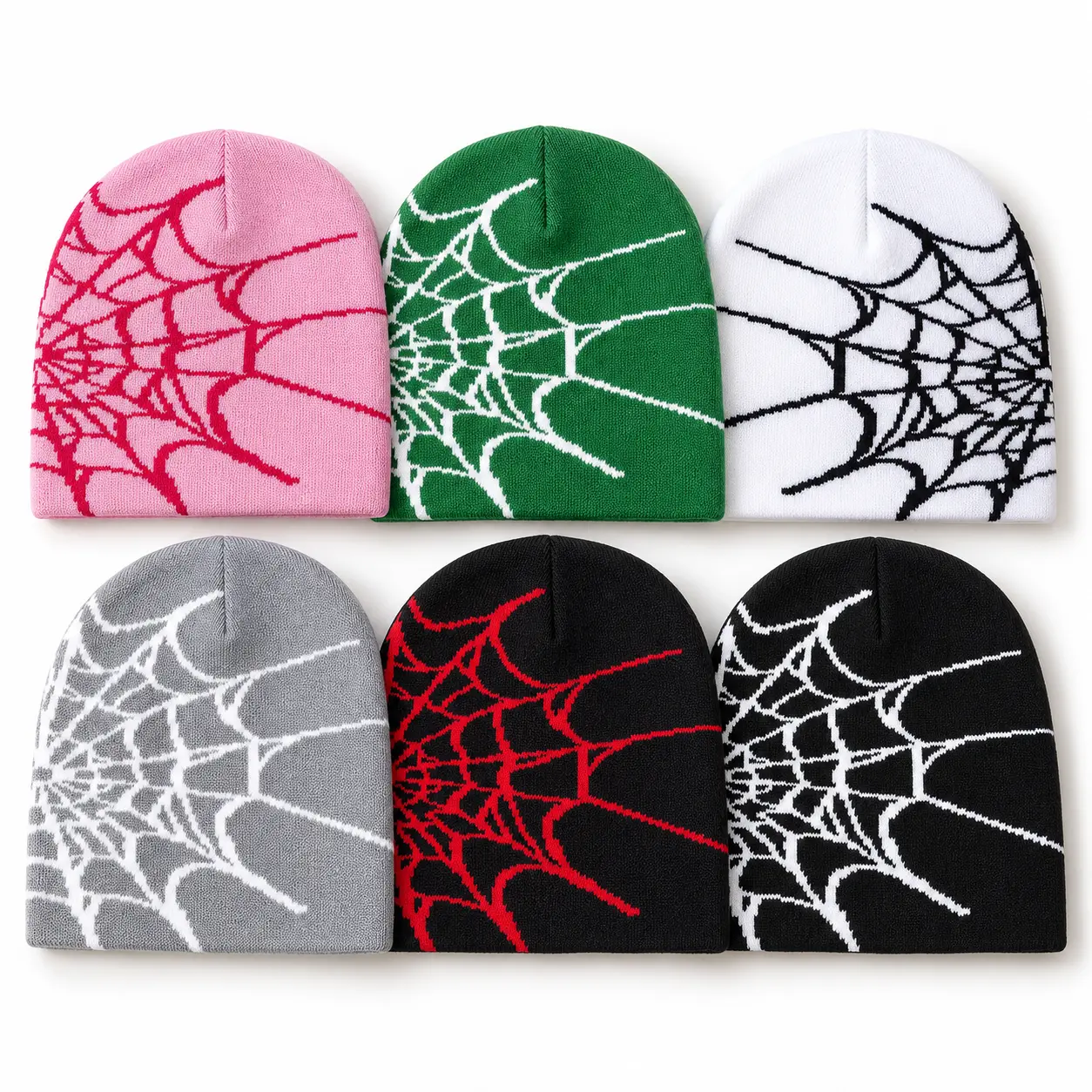 Unisex Y2K Spider Web Skull Beanie, Jacquard Knit Graphic Winter Hat, Grunge Streetwear Cyberpunk Style Cap, Warm Casual Accessory for Men & Women