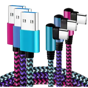 USB Type C  2.1A  : [90 /6ft/3Pack] Nylon USB C Cord Right Angle Compatible with  Galaxy S23/S22/9/Note 10, USB C Charger-Blue/Magenta/