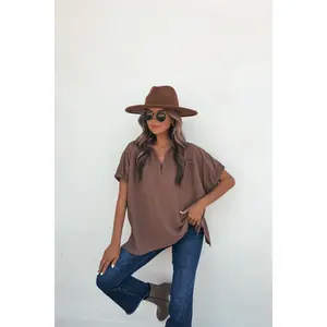 Ellis Camel Split Collared Top