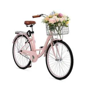 VEVOR Cruiser Bike, 1-Speed, 26-Inch Pink Beach Cruiser Bike with Large Capacity Basket and Rear Rack, Secure Sturdy Cruiser Bike with Adjustable Seat, Fits for Cycling, Exercise Shopping