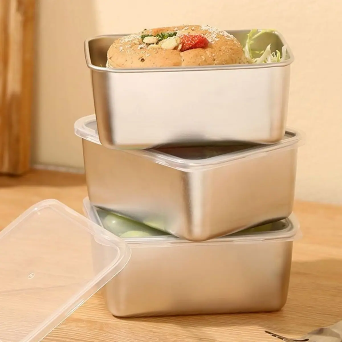 Small Stainless Steel Food Container Set – 3-Piece with Lids, Durable Reusable Eco-Friendly Lunch Containers, Ideal for Meal Prep Leftovers On-the-Go, BPA-Free Metal Storage