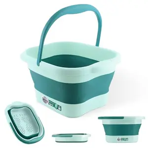 Collapsible Foot Bath Soak Tub for Home Use Plastic Pedicure Bowl with Acupressure Massage Points Foldable Laundry Basket in Teal