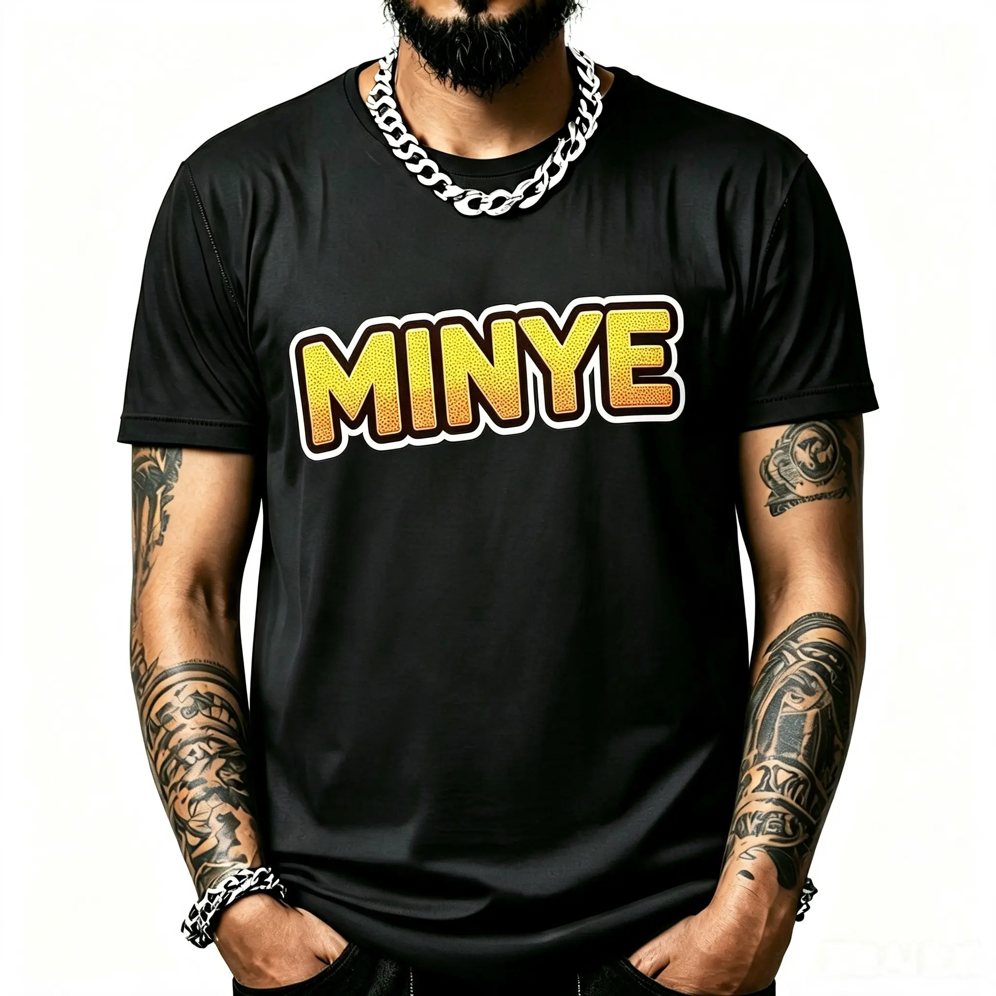 Men's Fashion Short-Sleeve Tee - Unisex MINYE Letter Graphic Print Loose-Fit Casual Cotton Tops, Menswear Essential