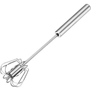 Stainless Steel Egg Whisk - Hand Push Semi-Automatic Rotary Whisk Blender - Manual Egg Beater & Milk Frother - Versatile Hand Mixer for Blending, Whisking, Beating & Stirring |   12 inch