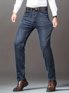 Straight-leg jeans for young and middle-aged men, wear-resistant, breathable, basic style casual trousers, All Seasons
