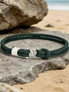 Nautical Anchor Braided Rope Bracelet, Minimalist Ocean Style Adjustable Waterproof Wristband, Unisex Daily Wear & Beach Vacation