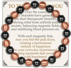 Pure Copper Magnetic Bead Bracelet for Men Women, 8mm 99.99% Solid Copper & 3500 Gauss Magnetic Hematite Beads, Unisex Stretch Wristband, Gift-Ready Jewelry