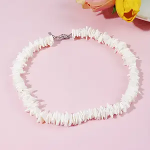 White irregular shell necklace for female Hawaiian beach surfer Puca necklace Bohemian bead necklace