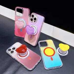 Third-Generation Plastic Magnetic Candy Phone Case, Gradient Color Series, Anti-Drop Simple Color-Blocking Cover for iPhone 14 ProMax & 16 ProMax, Mobile Device Protection Accessory