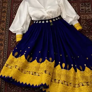 Elegant Afghan dress in royal blue & white
