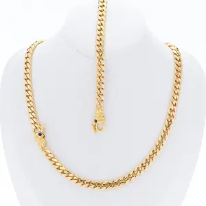 [ICE HUE] 2-Piece 18K Gold Vacuum Plated Copper Skull Cuban Chain Set with 5A+ Sri Lanka Zircon - Gold Jewelry Set, Necklace & Bracelet Inspired by Miami, Italy, Mexico & Micro Styles, Hip Hop Style Luxury Costume Jewelry for Men & Women, Daily Wear Gift,