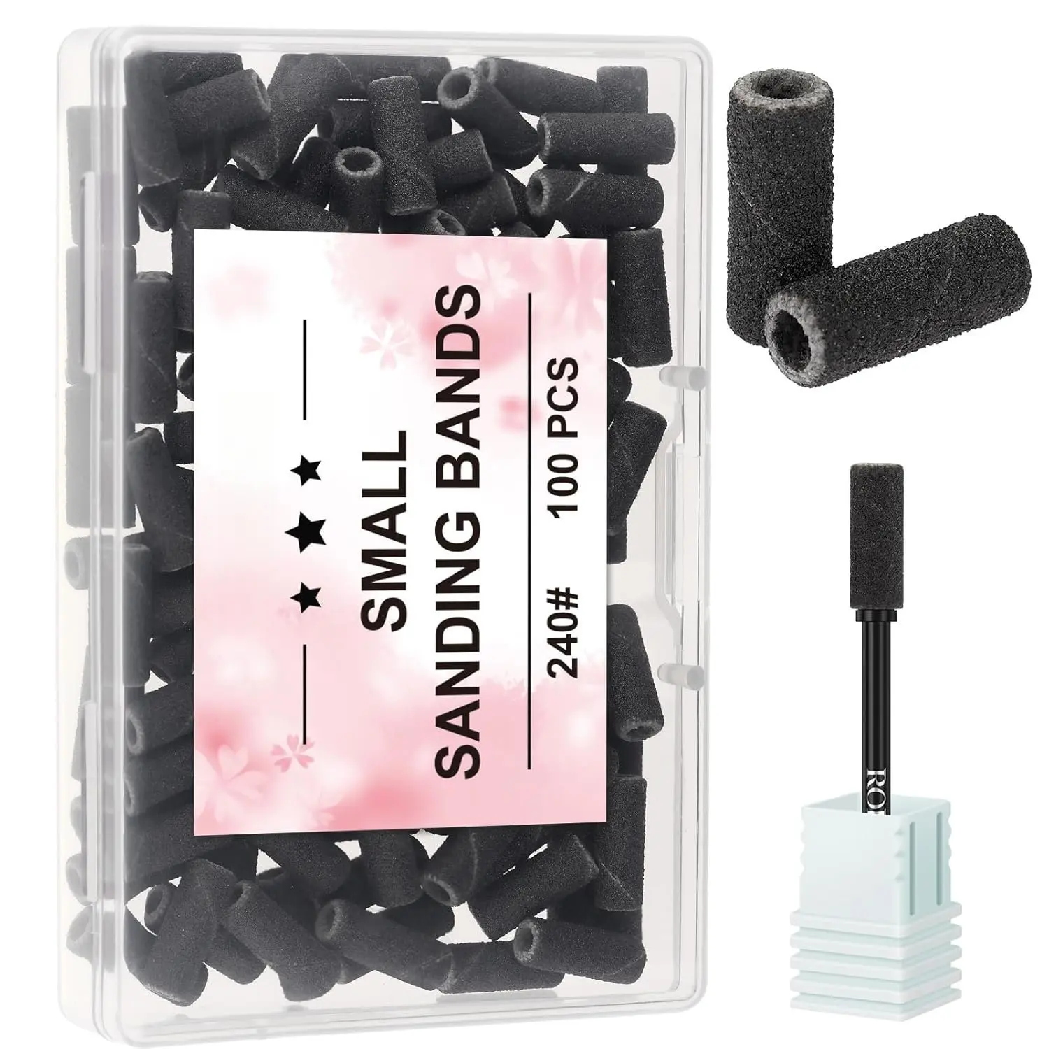 100 count Small Sanding Bands  Drill Bits 240  Fine Grit  File Sanding Bands with 3.1mm Mandrel Bit for  Nails Gel Removing Shaping Professional Manicures and Pedicure,Black