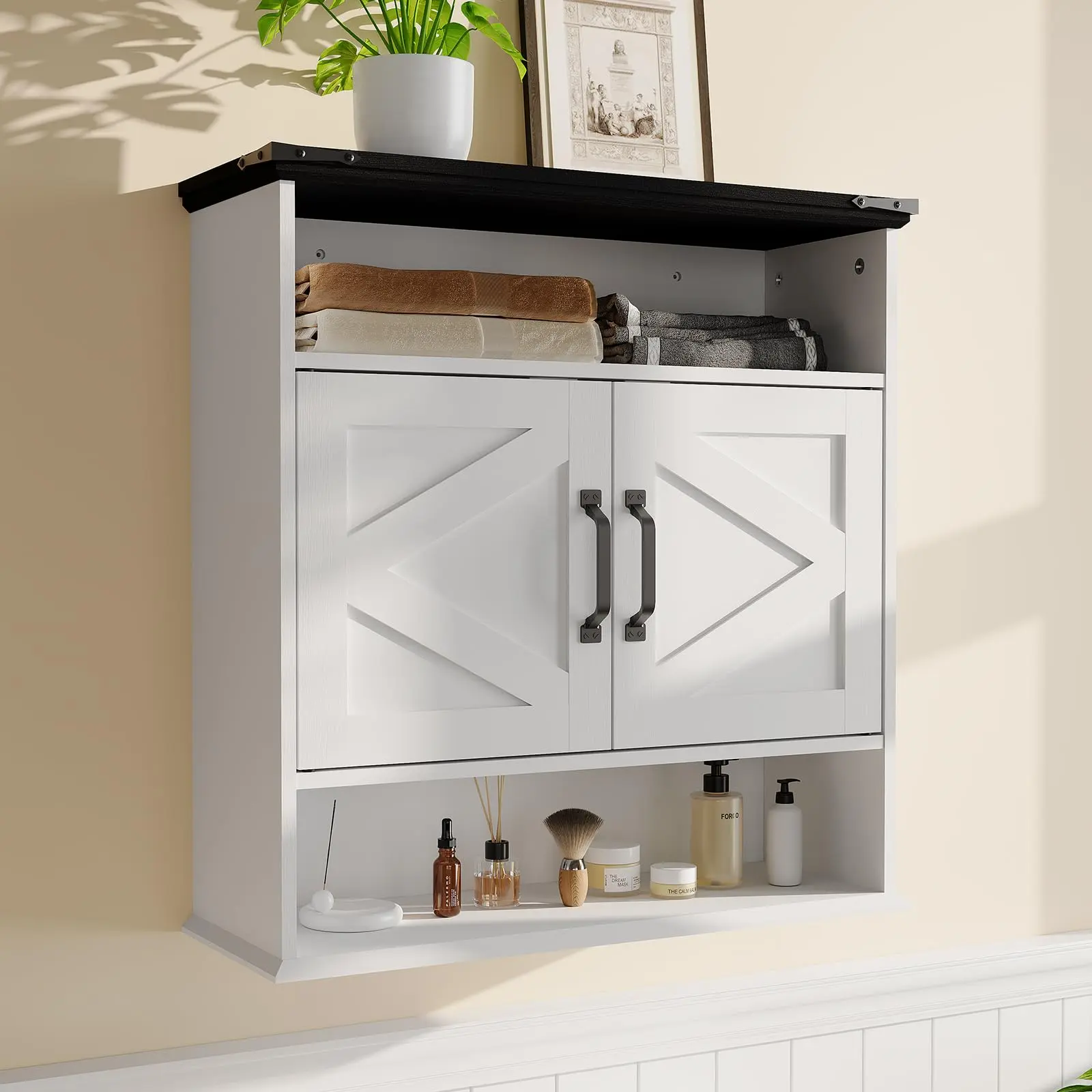 Garvee Medicine Cabinet - White Bathroom Wall Cabinet, 24.4"x23.6"x9" Bathroom Wall Storage with Adjustable Shelf,Farmhouse Style for Bathroom, Kitchen, Laundry Room, Entryway