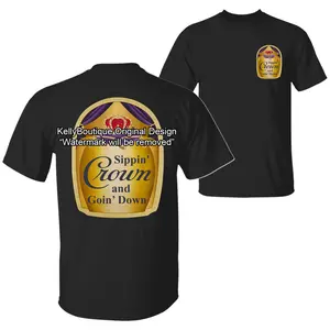 Sippin' Crown and Goin' D Funny Drinking Humor Party T-shirt, Rap Hip-hop Music Shirt, C. Royal Label Party Vibes Design 2 Sided Unisex Cotton T-shirt for Men for Women Menswear Womenswear Top