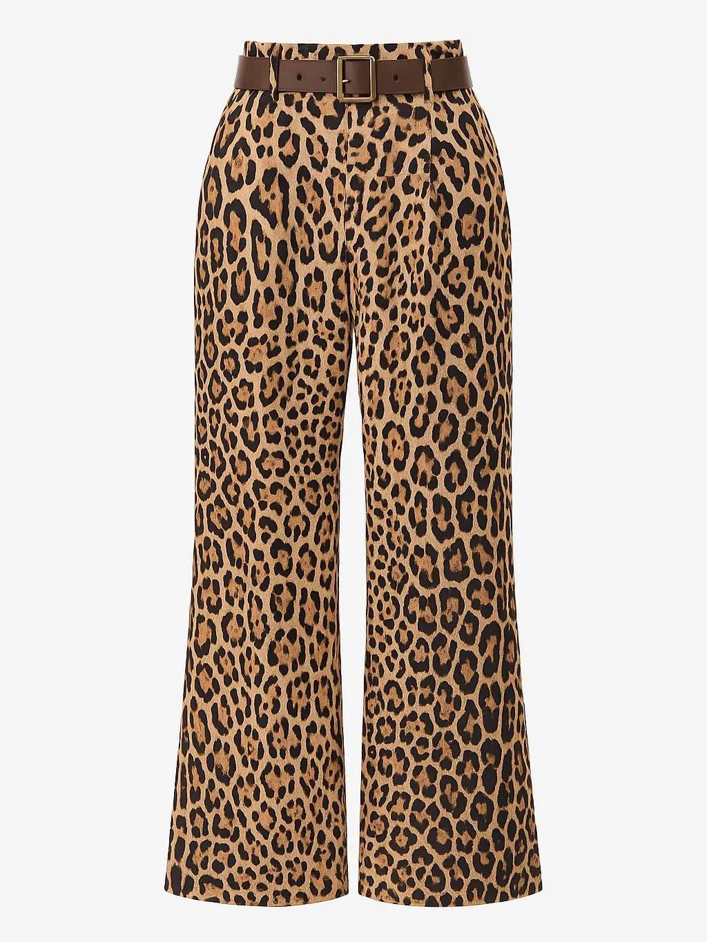 Camila Wide-Leg Pants with Leopard Print and Belted Design