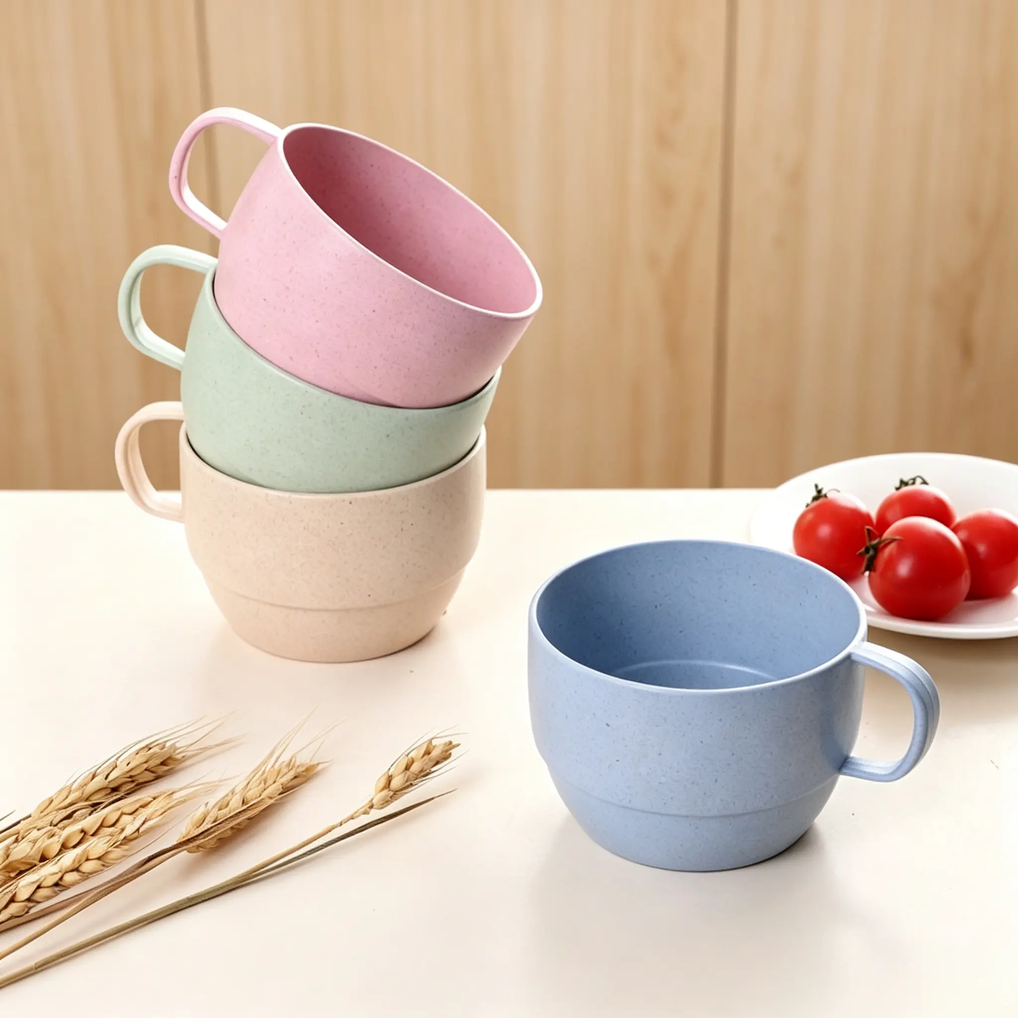 Wheat Straw Coffee Mug 350ml, Reusable Unbreakable Lightweight Drinking Cup, Multifunctional Kids Breakfast Milk Cup, Portable Eco Friendly Bathroom Mouthwash Cup for Home Travel Camping