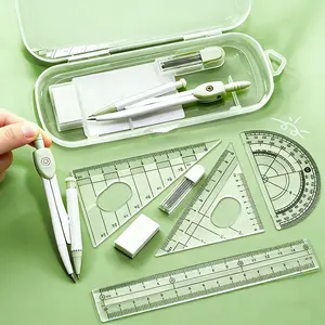 7pcs Compass Ruler Set for Elementary and Middle School Students, Exam Essential Tools, Includes Protractor Straightedge Triangle Board