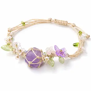 S247-Pink & Blue Floral Bracelet – Rose Quartz symbolizes love, Aquamarine represents calm. Made with natural healing crystals to support emotional balance. A perfect gift for Valentine’s Day, anniversaries, birthdays,Christmas, mother's day giftsbracelet