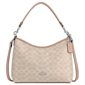 COACH Laurel 31 Detachable Strap Zip-Top Crossbody Handbag for Women, Coated Canvas, Beige and Taupe