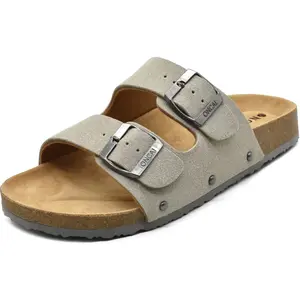 ONCAI Womens Flat Slide Sandals with Arch Support 2 Strap Adjustable Buckle Slip on Slides Shoes Non Slip Rubber Sole