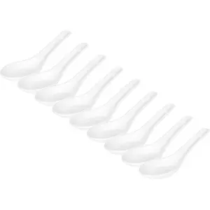 Set of 10 Ceramic Soup Spoons, White Large Asian Chinese Japanese Spoon for Ramen Pho Wonton Dumpling Miso, Deep Oval Hook Design, 10 pcs 5.3 inch