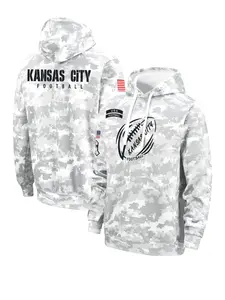 Kansas City Football Men's Hoodie, Camouflage, Flag Embroidery Sleeves, Anti-Pilling Fabric, Casual Outdoor Sports Wear