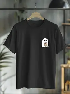 100% Cotton Unisex Ghost Drinking Coffee Funny Halloween Costume Coffee Lover T-Shirt Graphic Printed Vintage Casual Tshirt