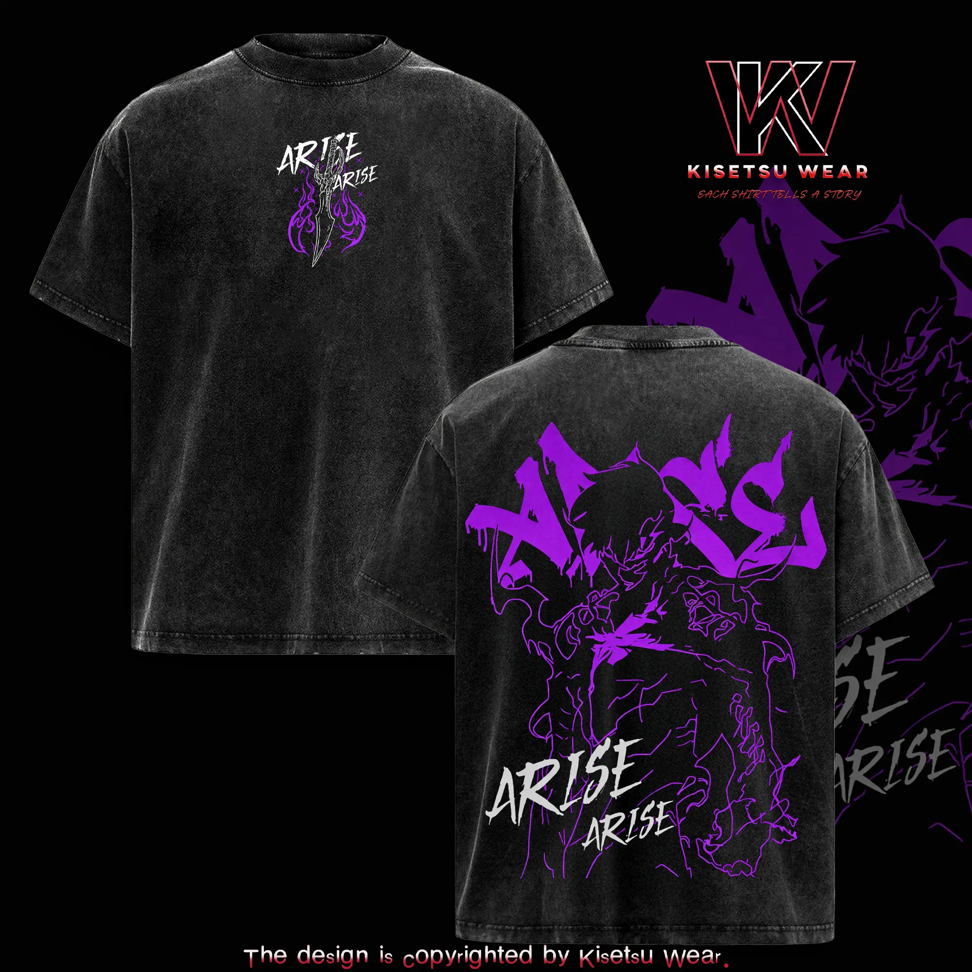 Sung Jin-Woo Shadow Monarch T-Shirt – Vintage Washed Solo Leveling Arise Anime Graphic Tee, Dark Purple Shadow Army Aesthetic Print, Oversized Soft Cotton Streetwear, Unisex Casual Apparel, Gift for Anime Fans