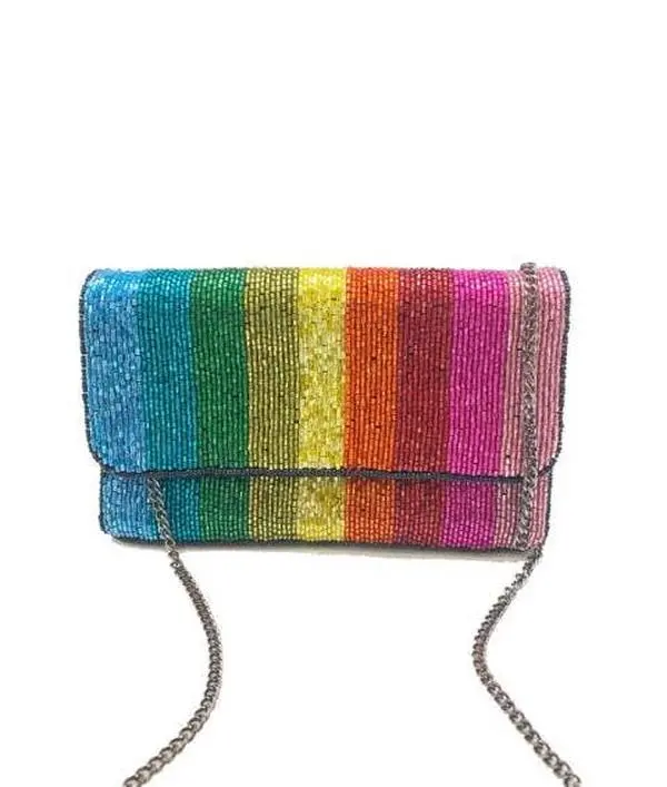 Rainbow Stripped Beaded Clutch