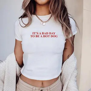 [ Sale Up To 35%] Bad Day Hot Dog Baby Tee: USA Summer Graphic Shirt