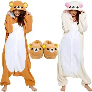Halloween Christmas Cartoon Bear Pajama Rilakkuma Kigurumi Unicorn Adult Anime Jumpsuit Cute Cartoon Sleepwear Buttons Slippers