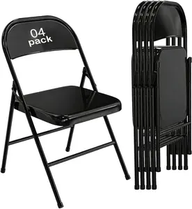 4 Pack Heavy Duty Metal Folding Chairs, 350 lbs Capacity, All-Steel Frame, Stackable & Portable Indoor Outdoor Seating for Party, Wedding, Event, Office (Black)