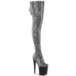 Pleaser Flamingo-3008SP-BT Womens Thigh High Boots in Gray/Black, Shoe, Footwear