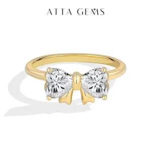 ATTAGEMS Bow Design 1.6ct/0.8ct Heart Cut Lab-Grown Moissanite Ring Heart Shape Ruby Ring for Women 925 Sterling Silver Rings Engagement Daily Wear Party Birthday Gift Jewelry Summervibes R401