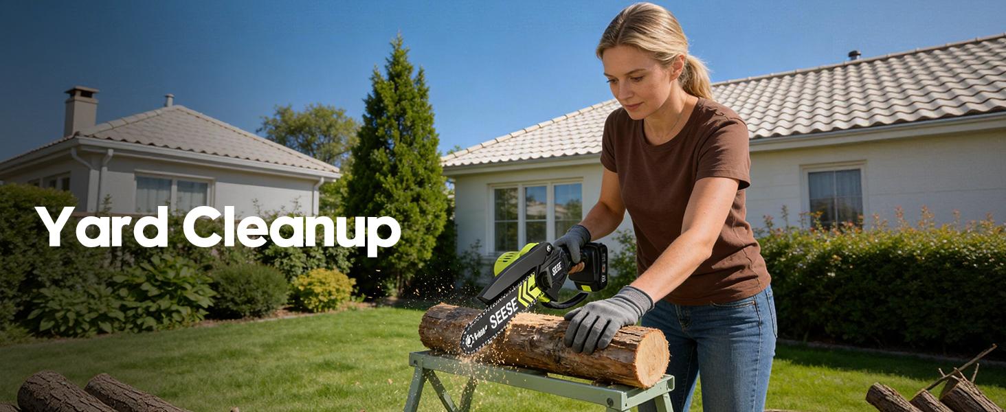 SEESE Brushless Mini ChainSaw Oil System- Portable Electric Cordless Saw for Wood Cutting, Batteries (2000mAh) ,Pruning, Gardening, Camping - Suitable for Seniors, Women Holiday gifts