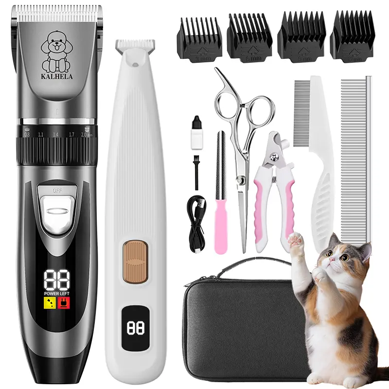 2-in-1 Cordless Dog & Cat Grooming Clippers & Paw Hair Trimmer Kit, Low Noise Groomer Tools with ABS Build for Clean Grooming of Small, Large Pets & Rabbits